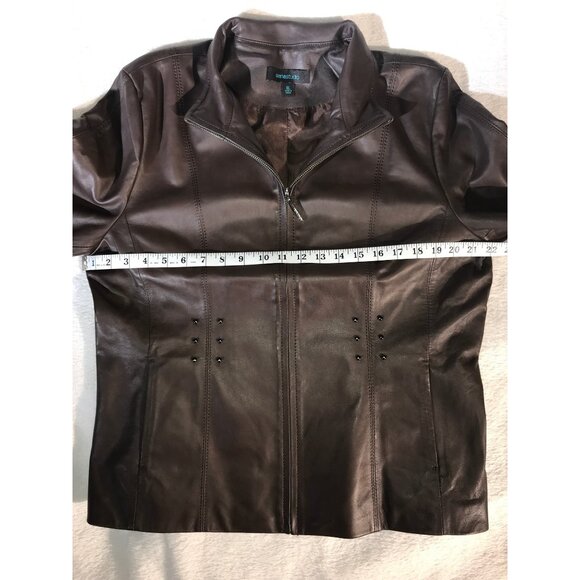 Siena Studio Women's Brown Zip Studded Leather Moto Jacket - Picture 6 of 9